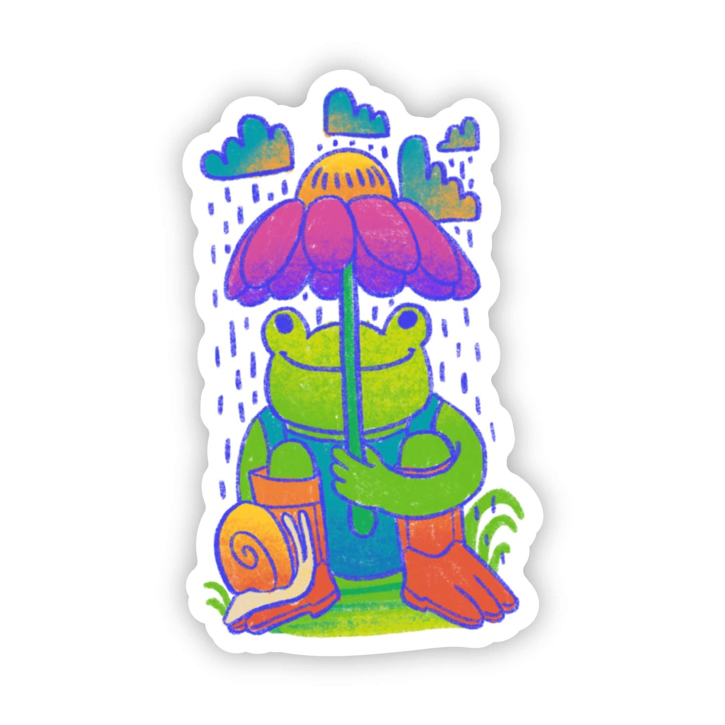 Frog Holding Umbrella Flower Sticker