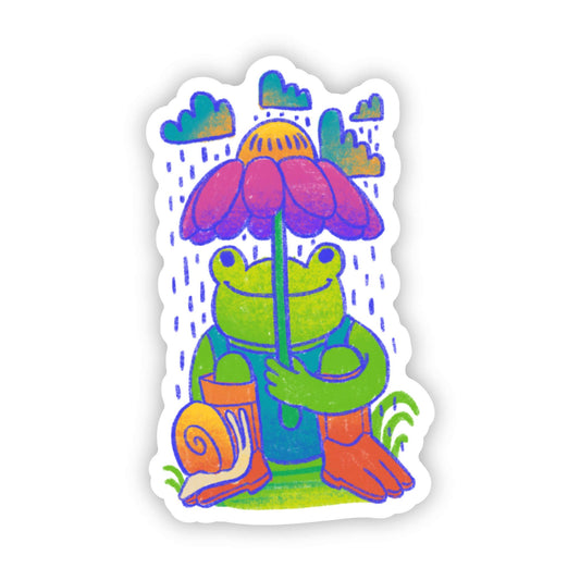 Frog Holding Umbrella Flower Sticker