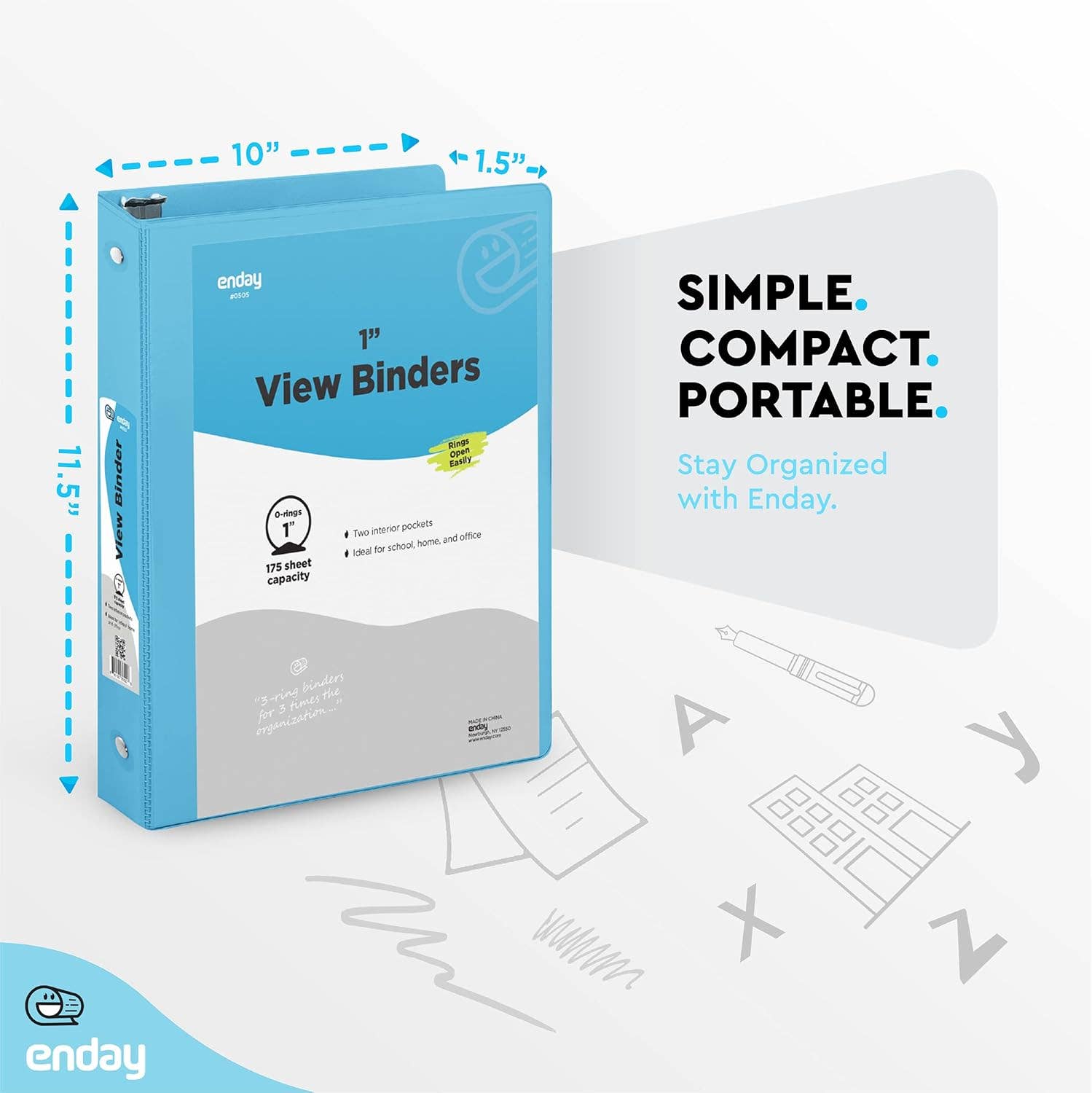 3 Ring 1” Binder Clear View Cover: Assorted Colors