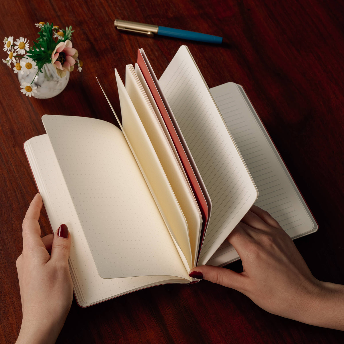 A5 Stepped Lined & Dotted Notebook, Pink Waves