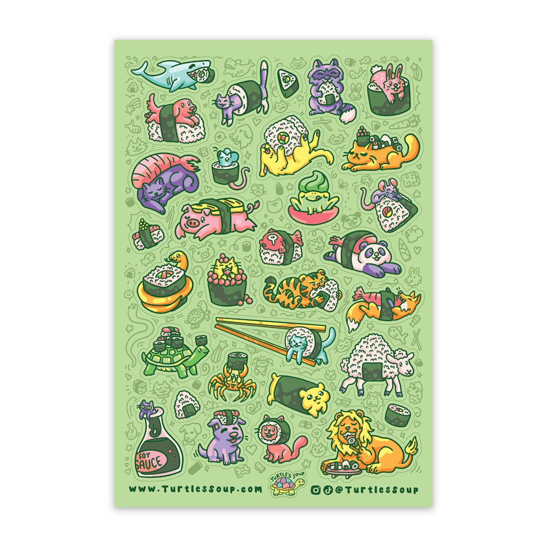 Sushi Animals Glitter sticker sheet