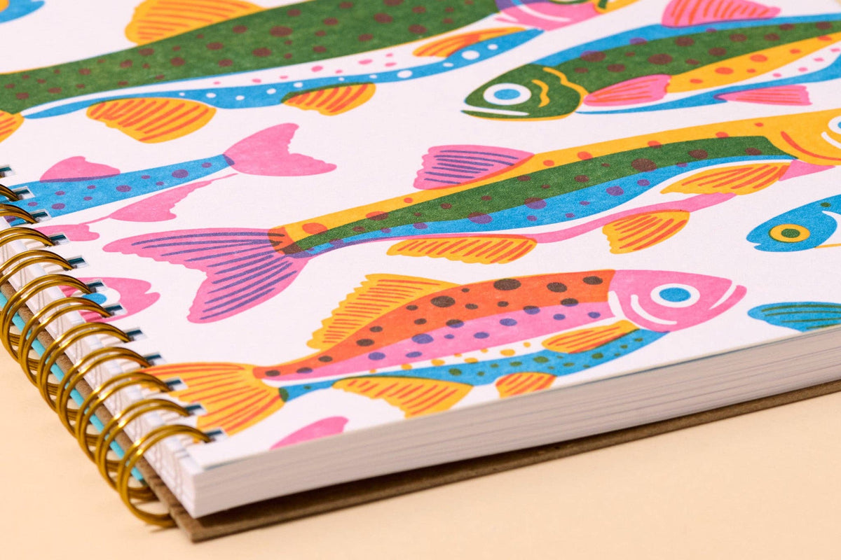 Letterpress A5 Lined Spiral Notebook—Rainbow Trout Fish
