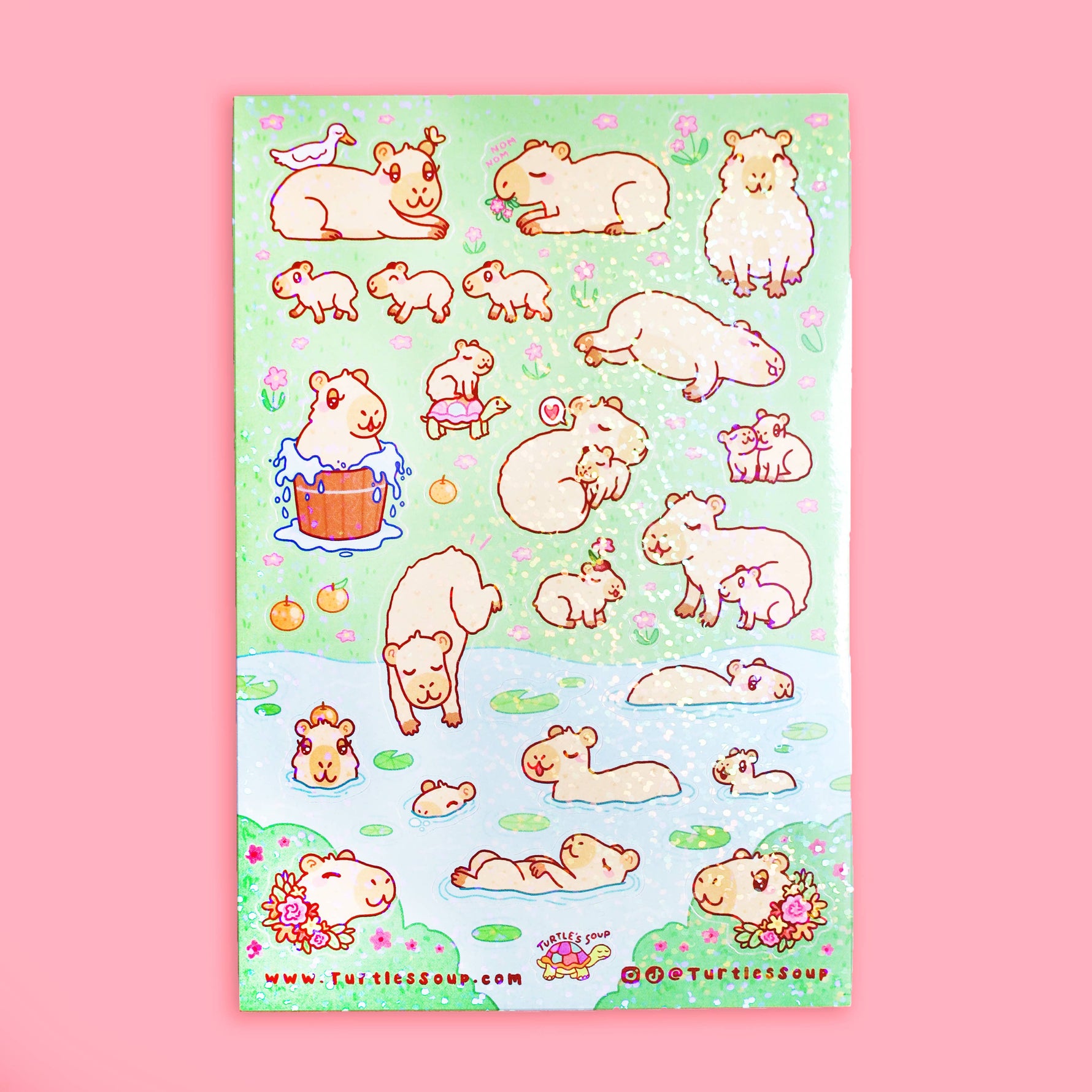 Funny Capybara Springtime Animal Cute Glitter Sticker Sheet