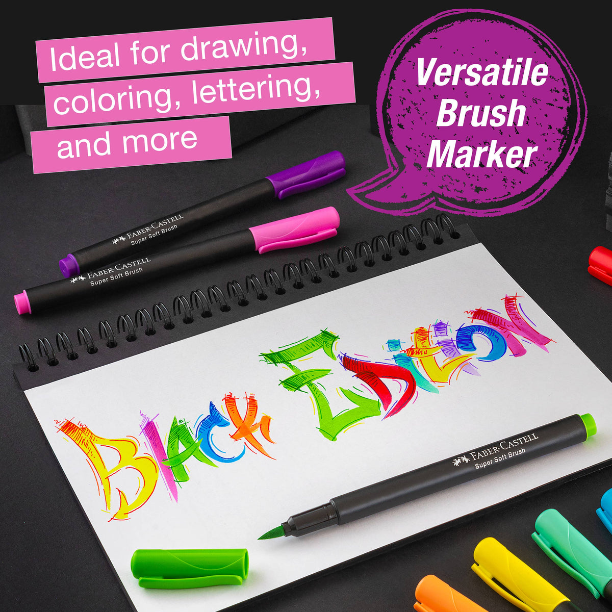 Felt Tip Brush Pen Markers 6, Neon