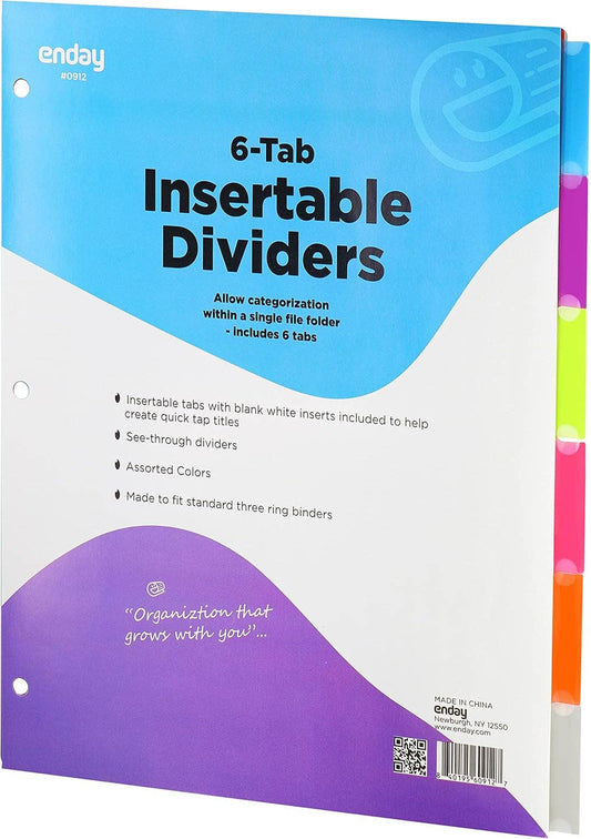 Binder Dividers With 6-Insertable Color Tabs