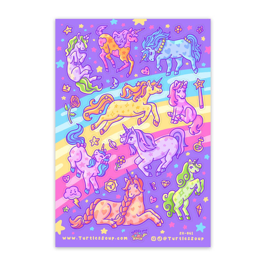Magical Unicorns Rainbow Mythical Glitter Sticker Sheet