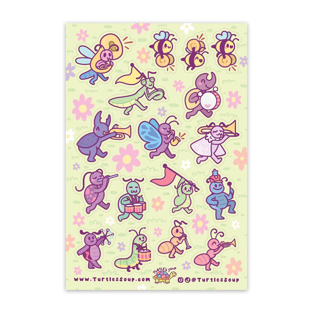 Bug Band - Cute Insects Marching Band Glitter Sticker Sheet