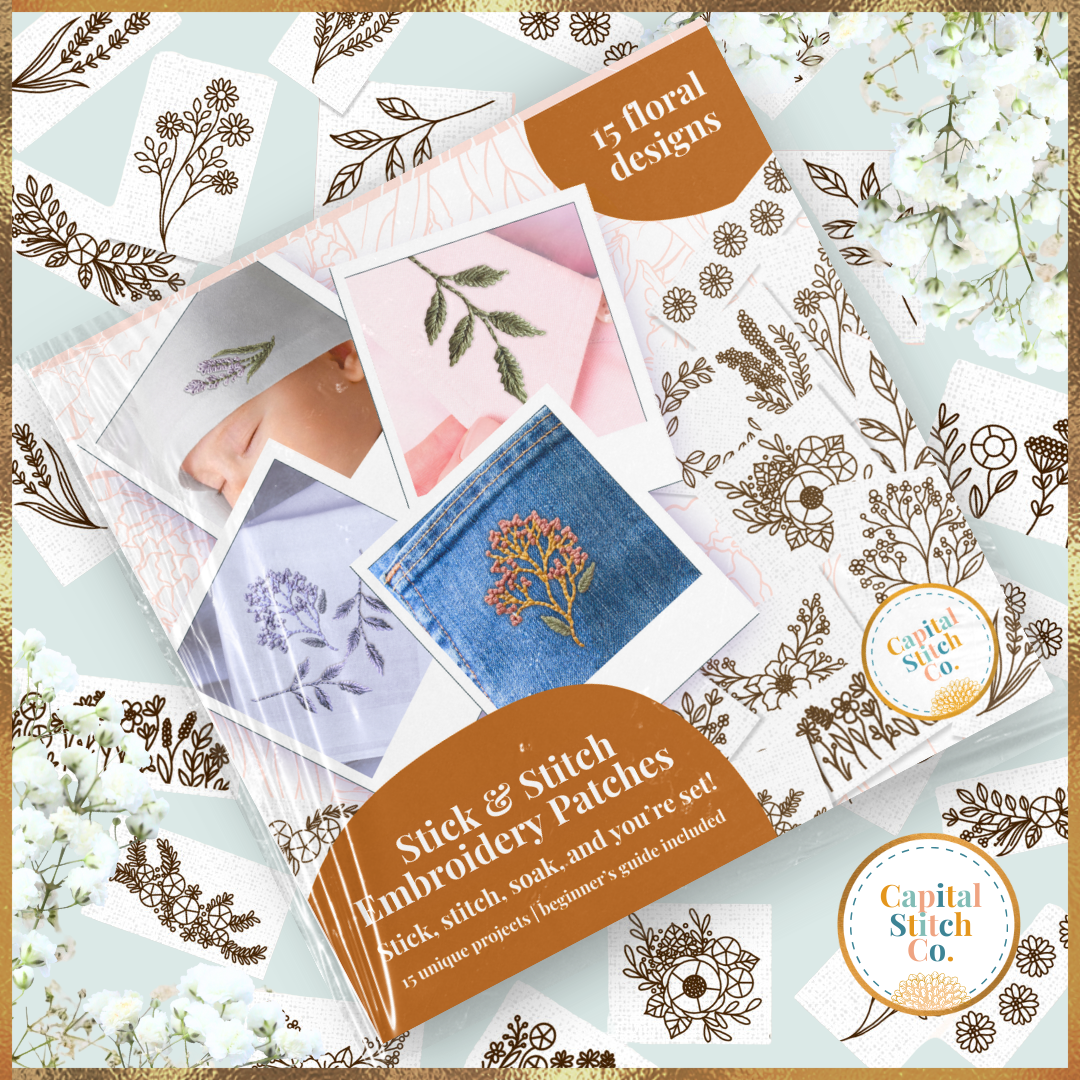 Floral Stick and Stitch Patch Embroidery Kit - Includes Everything