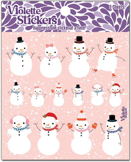 Pink Snowmen Stickers