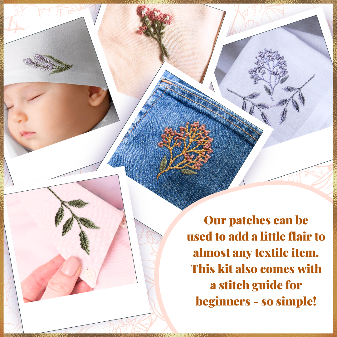 Floral Stick and Stitch Patch Embroidery Kit - Includes Everything