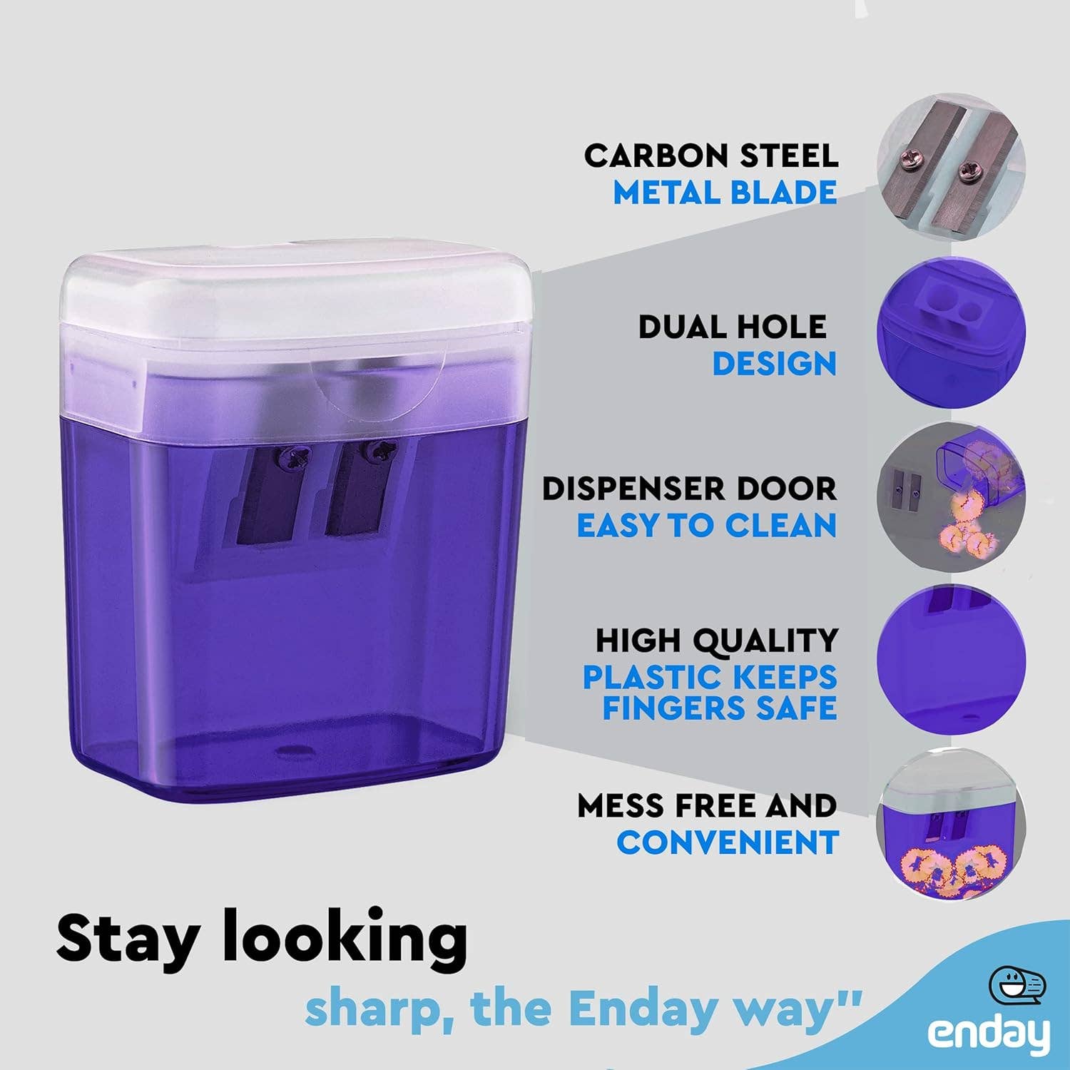 Pencil Sharpener, Dual Blade with Lid: Purple
