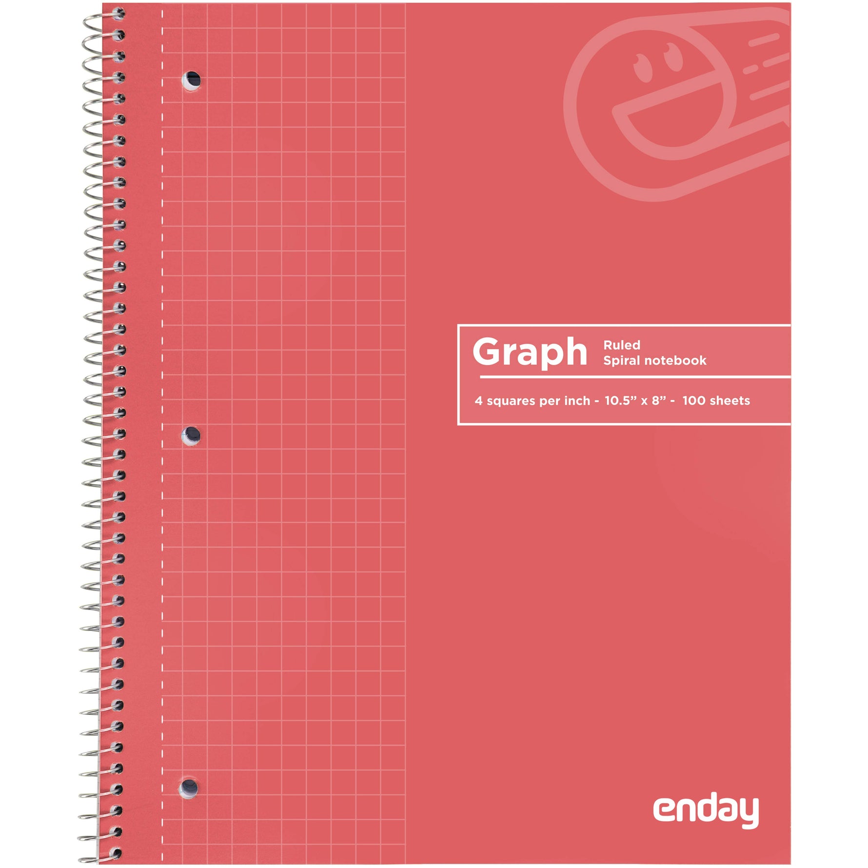 Spiral Notebook 1-Subject Quad-Ruled 70 Ct. 4-1": Red