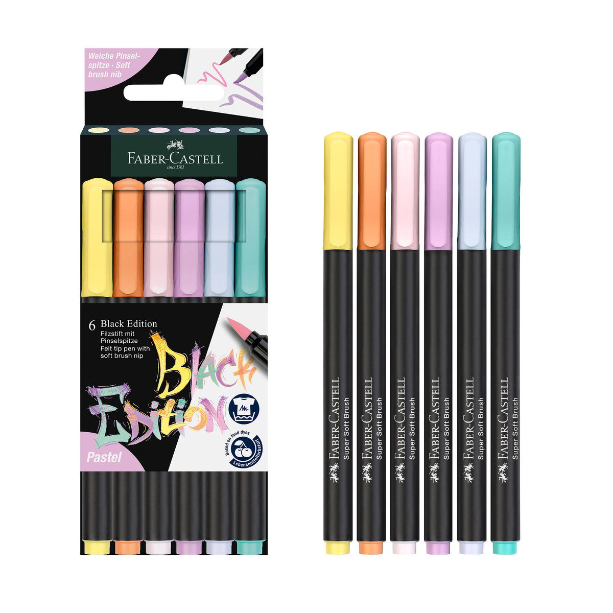 Felt Tip Brush Pen Markers 6, Pastel
