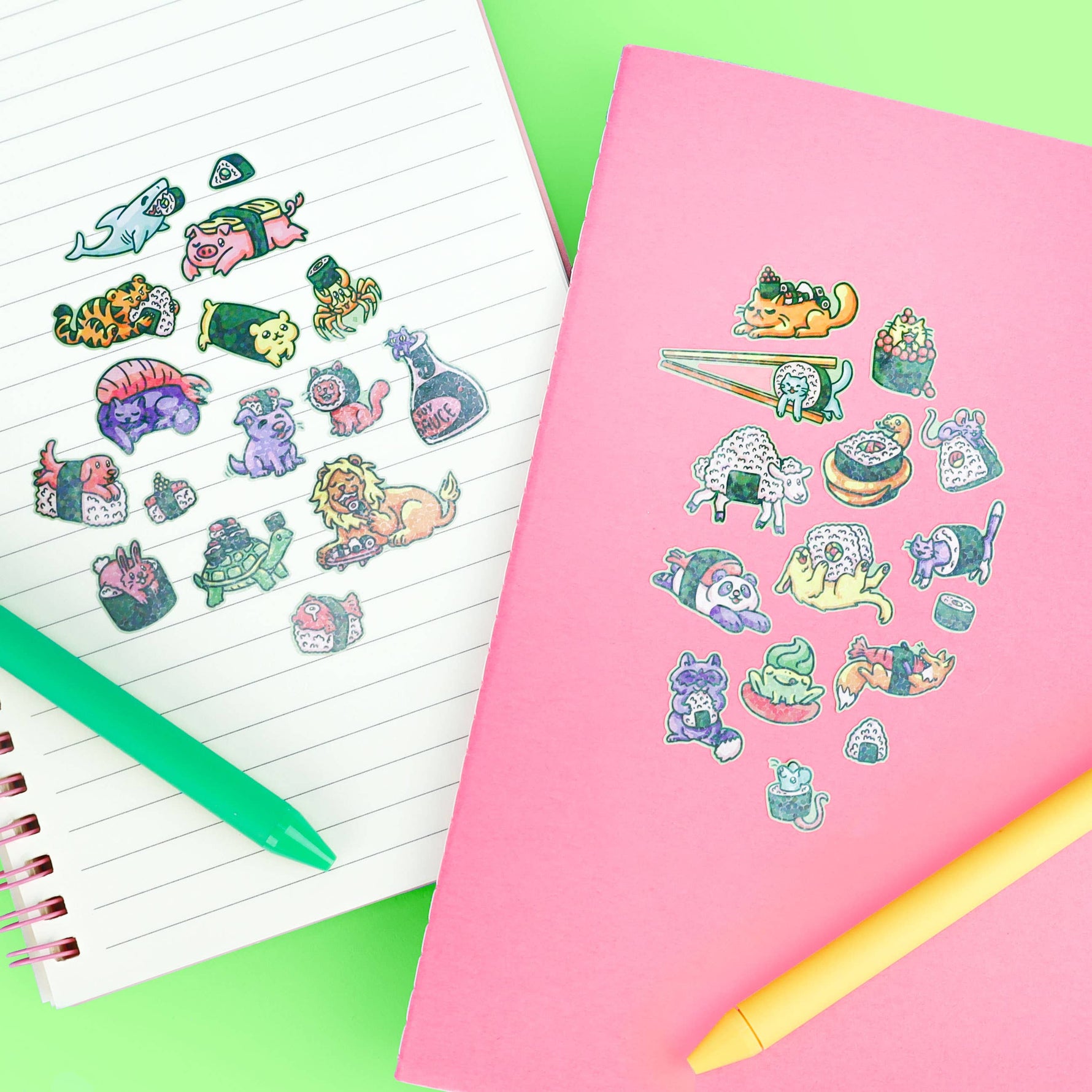 Sushi Animals Glitter sticker sheet