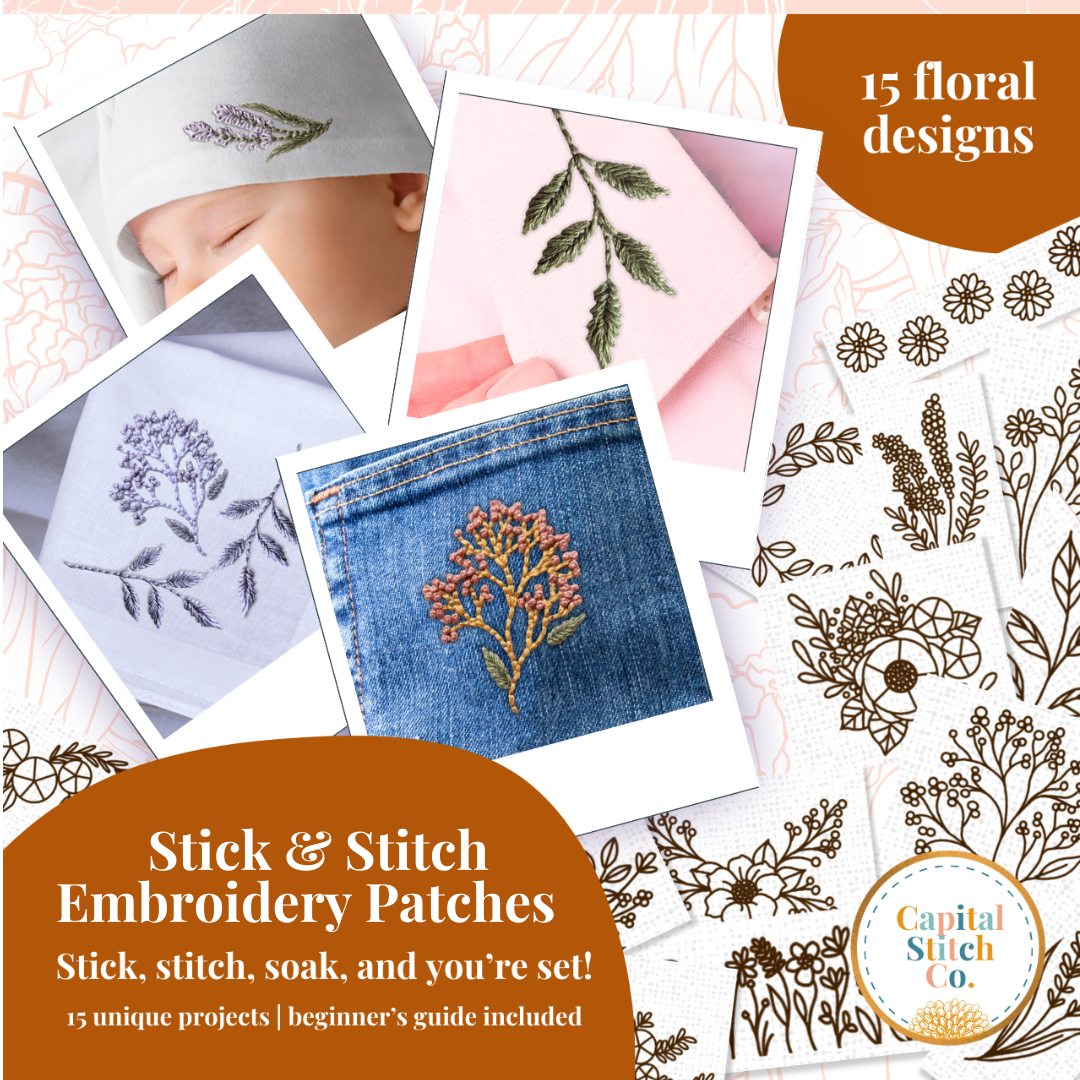 Floral Stick and Stitch Patch Embroidery Kit - Includes Everything