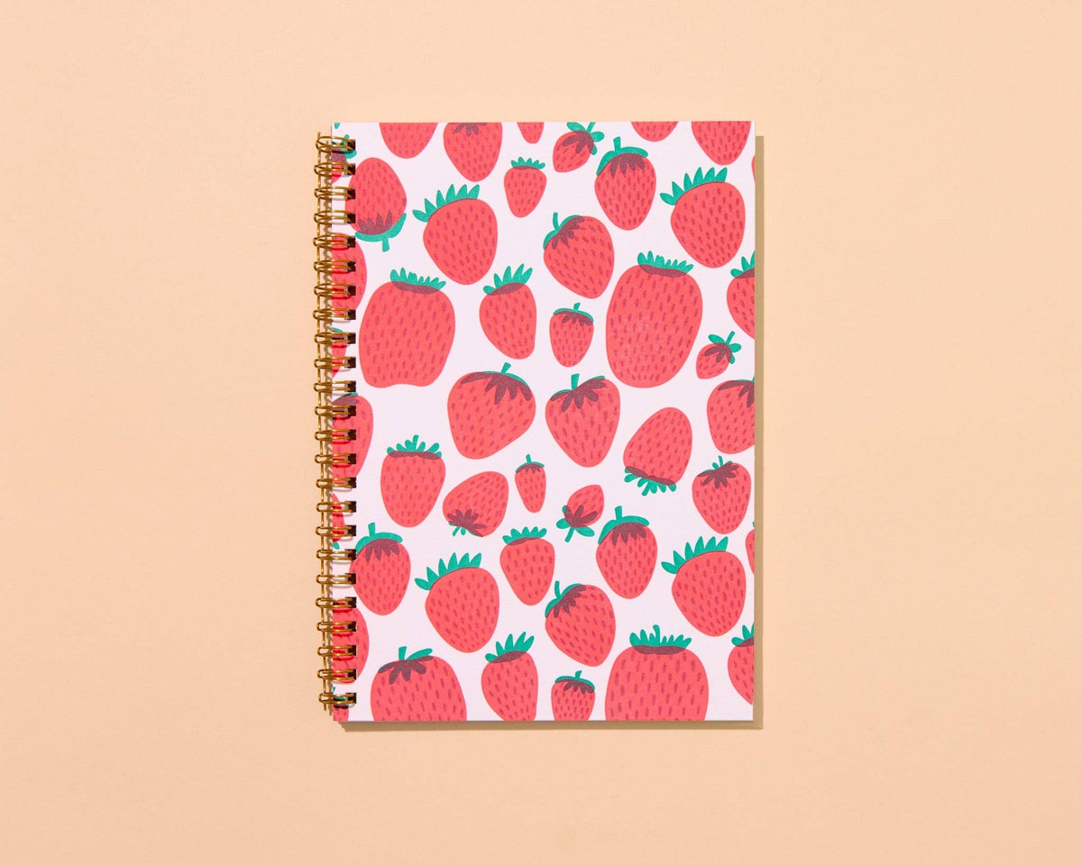 Letterpress A5 Lined Spiral Notebook—Strawberry