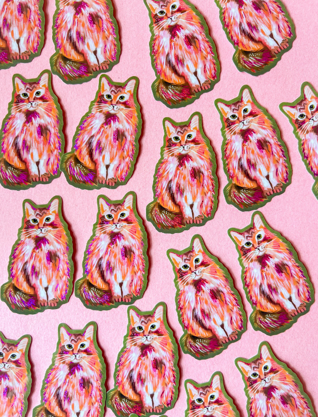 Pink Glitter Kitty vinyl sticker