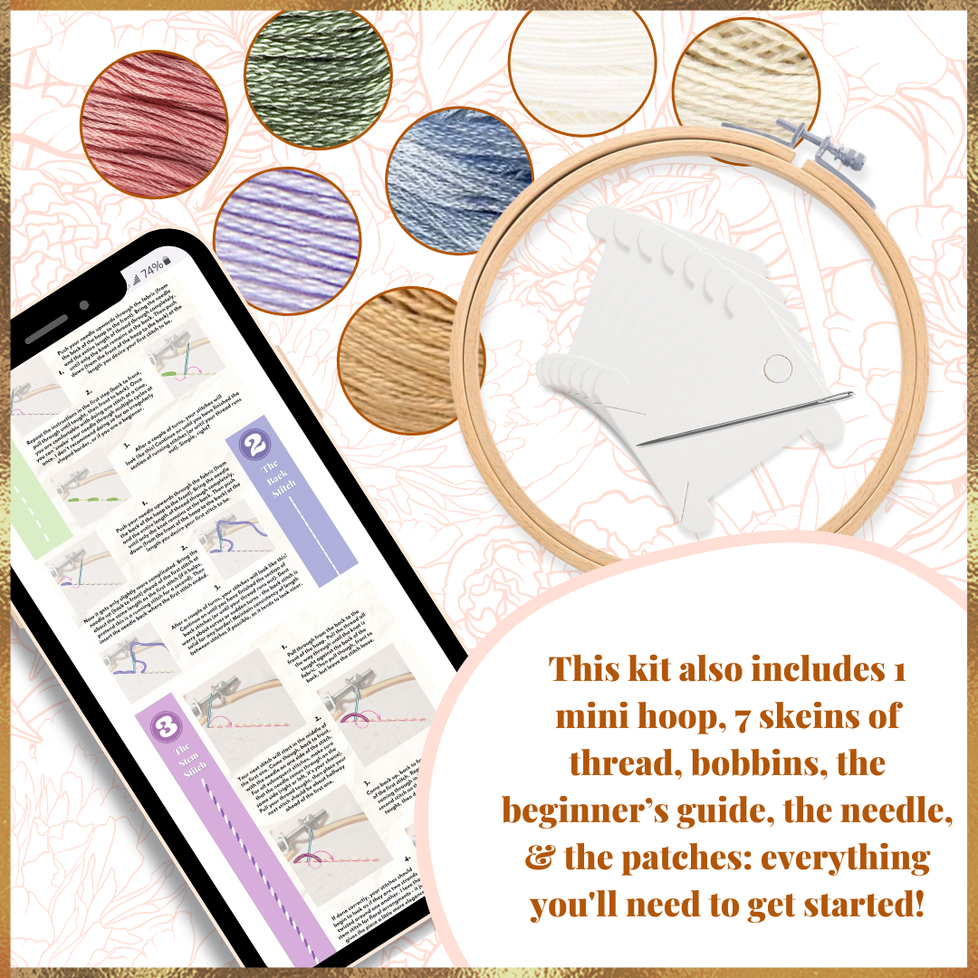 Floral Stick and Stitch Patch Embroidery Kit - Includes Everything