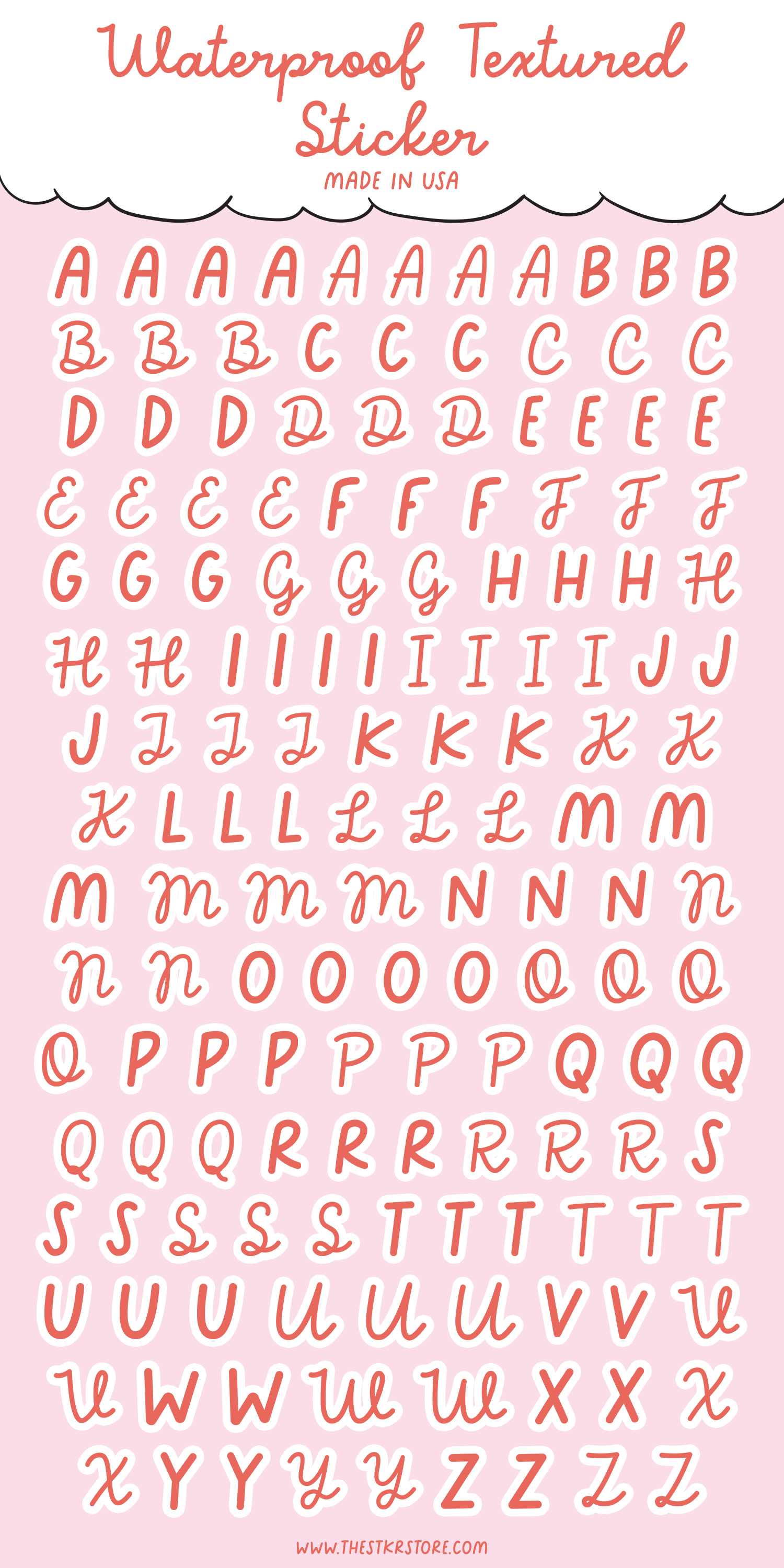 Textured Alphabet sticker sheet