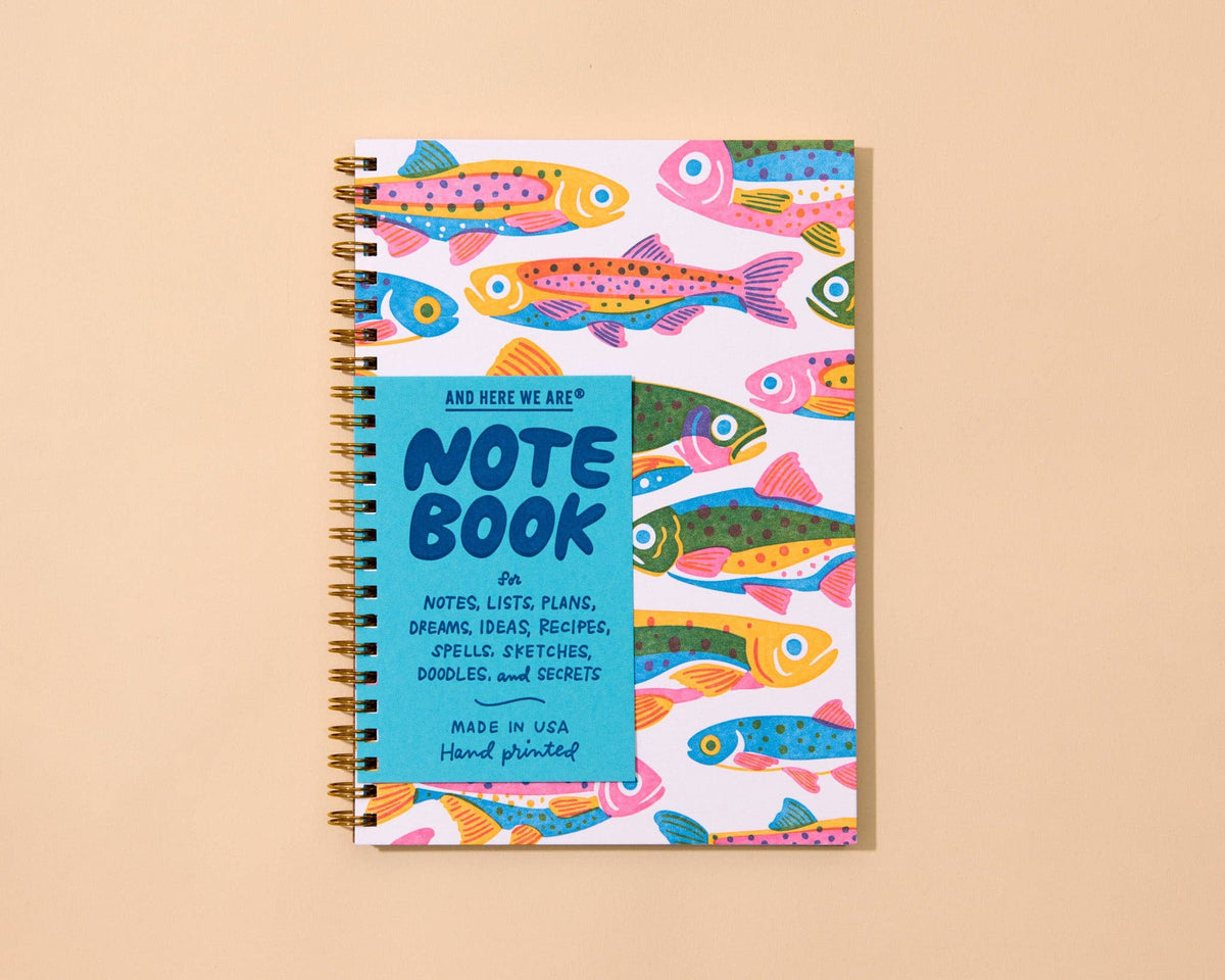 Letterpress A5 Lined Spiral Notebook—Rainbow Trout Fish
