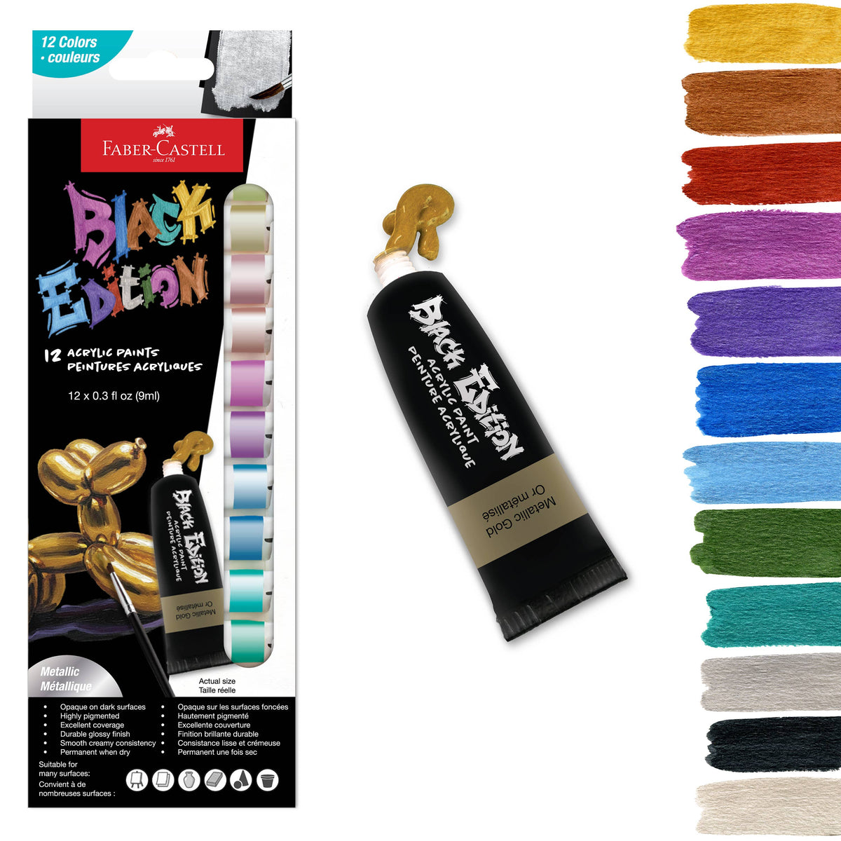 12 Ct Acrylic Liquid Paint Tubes, Metallic