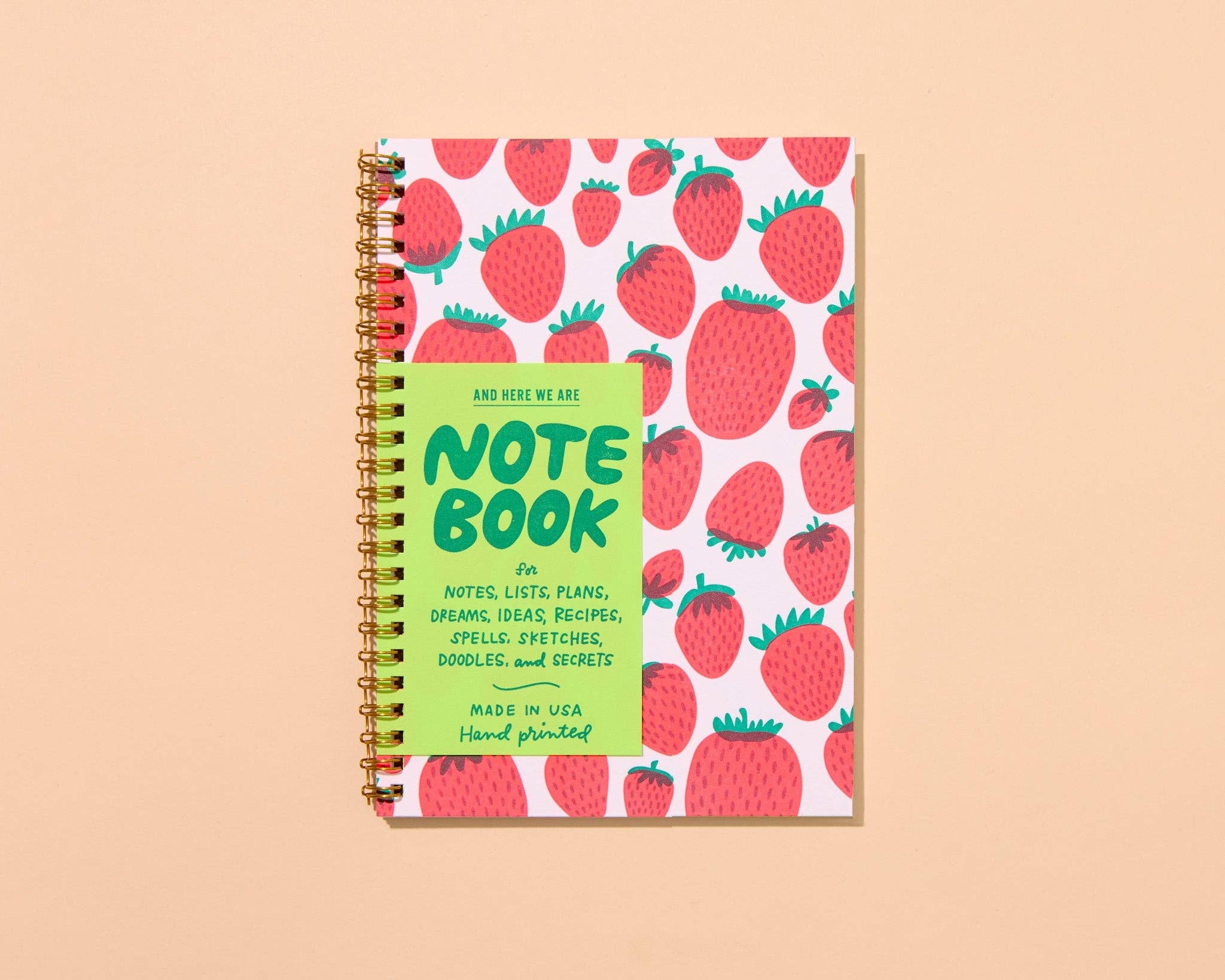 Letterpress A5 Lined Spiral Notebook—Strawberry