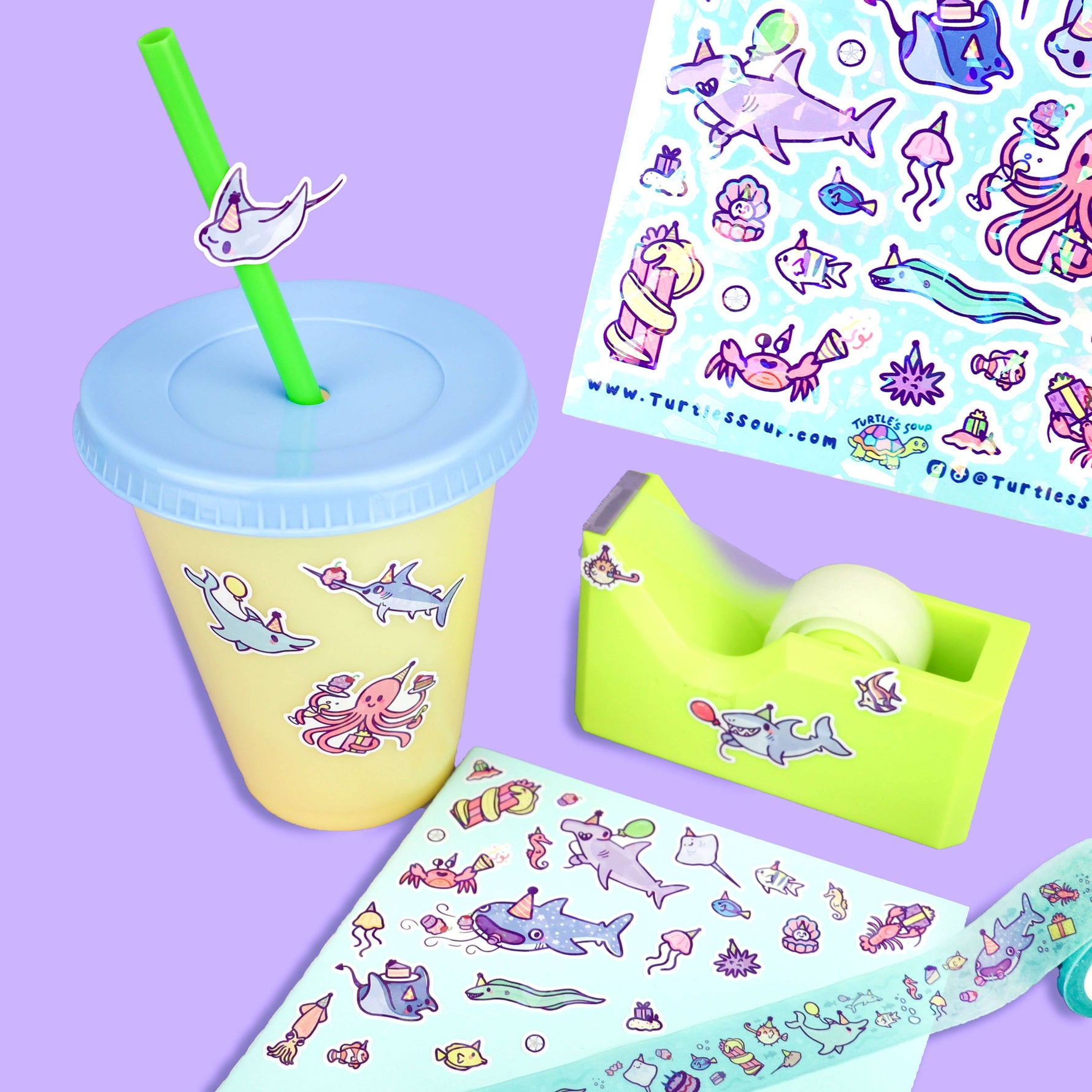 Ocean Birthday Party Glitter sticker sheet