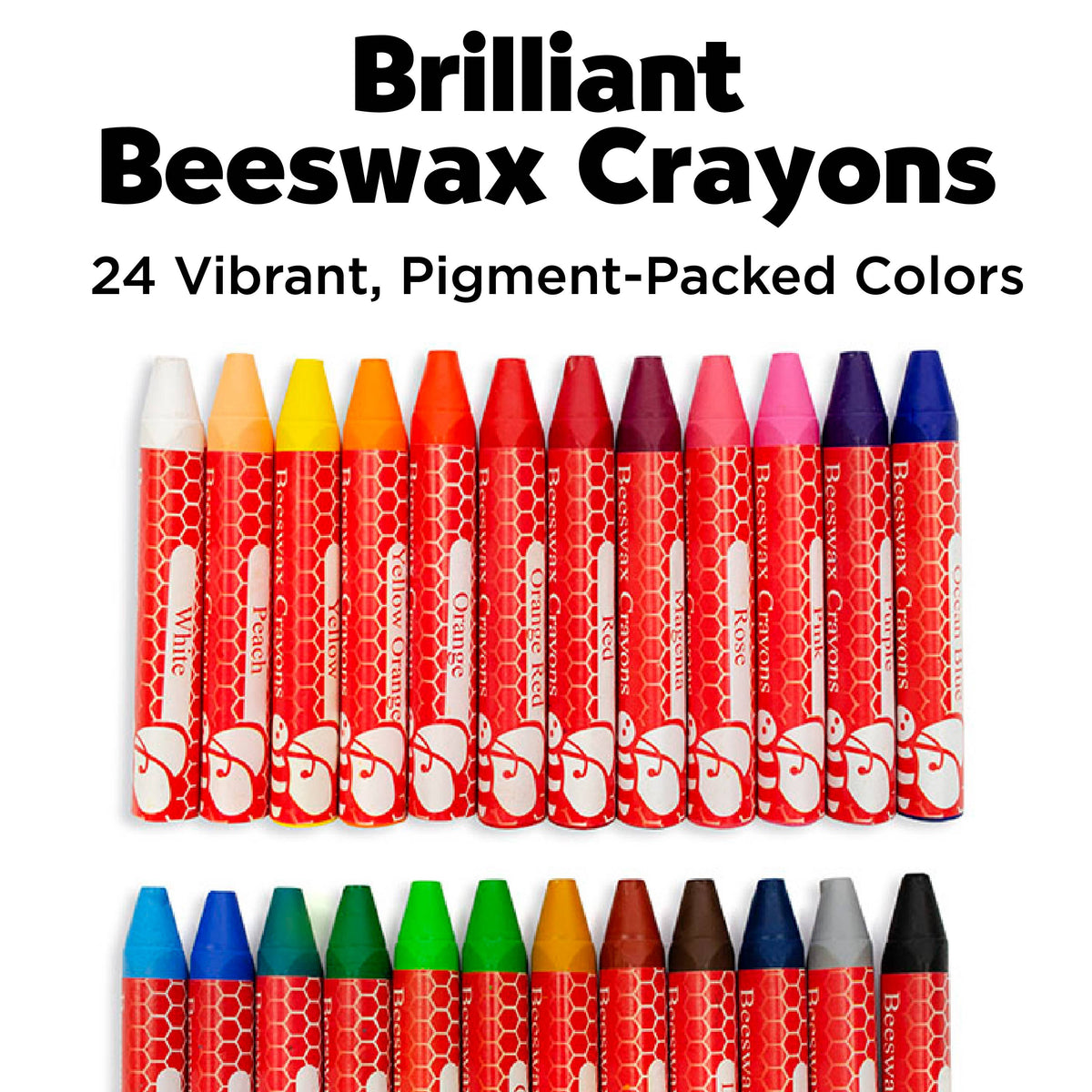 24 Brilliant Beeswax Crayons in Storage Case for Kids
