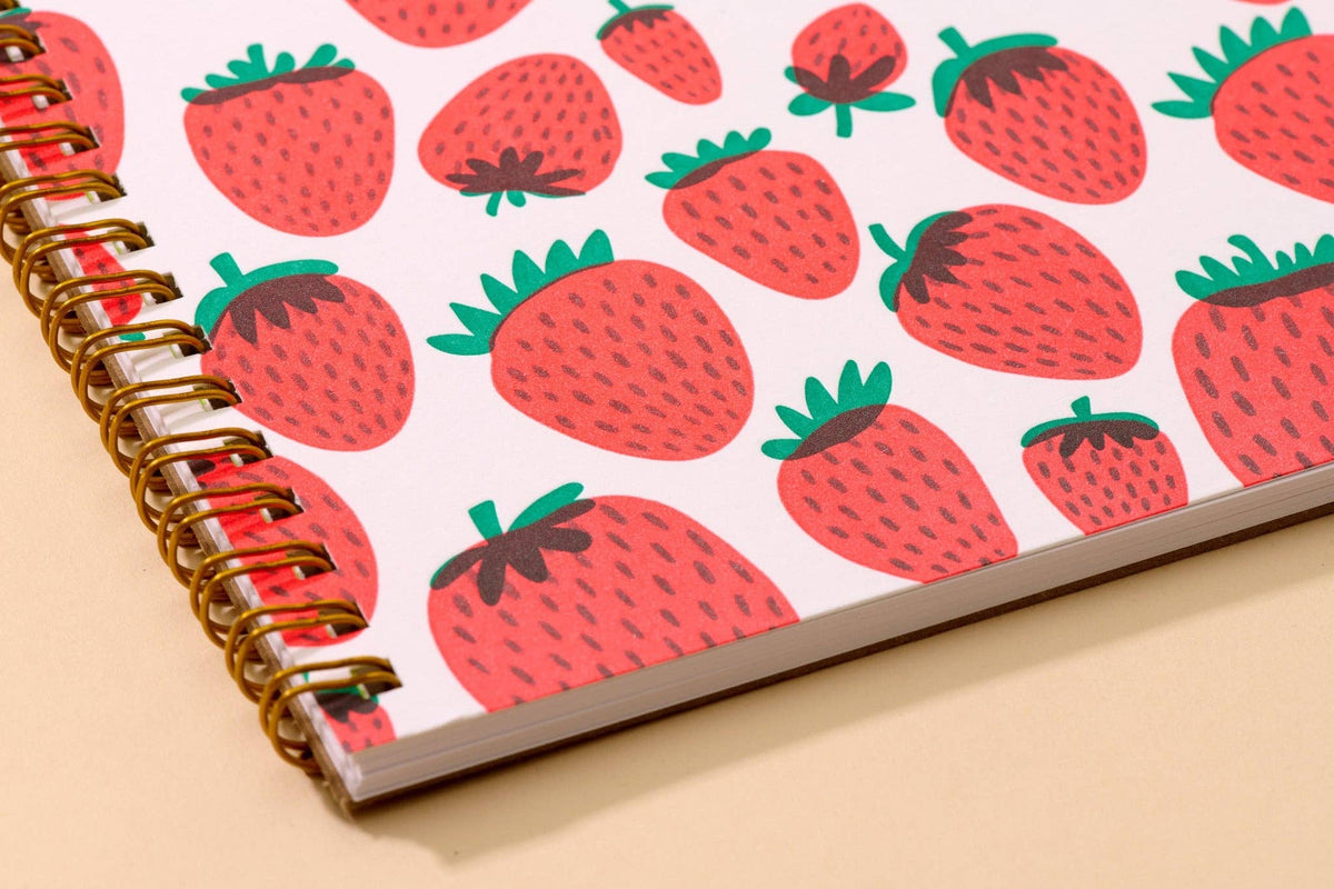 Letterpress A5 Lined Spiral Notebook—Strawberry