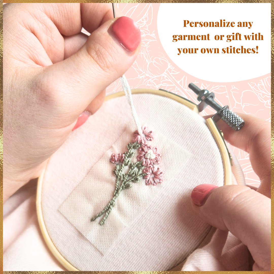 Floral Stick and Stitch Patch Embroidery Kit - Includes Everything