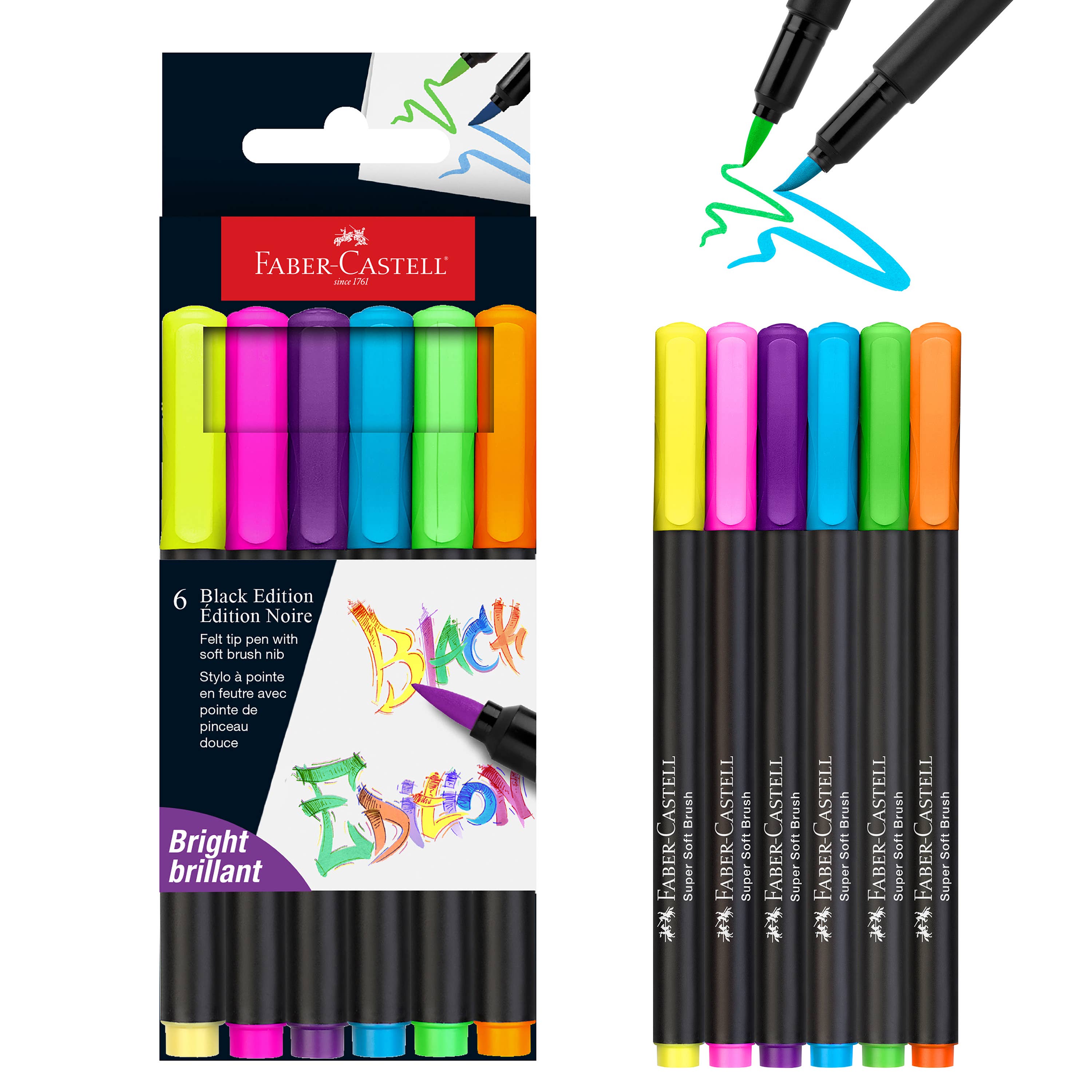 Felt Tip Brush Pen Markers 6, Neon