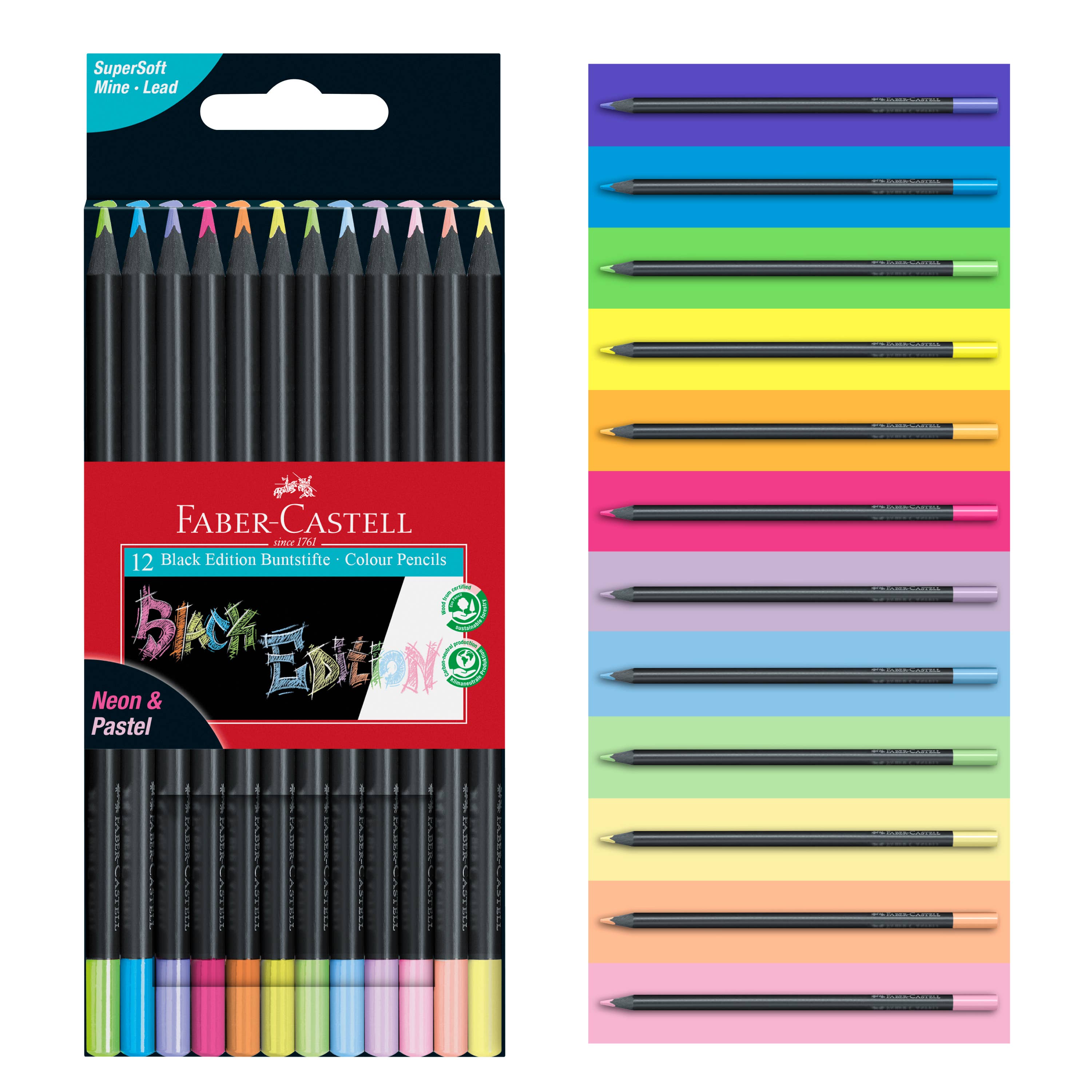 Super Soft Black Edition Colored Pencils, Neon & Pastel 12Ct