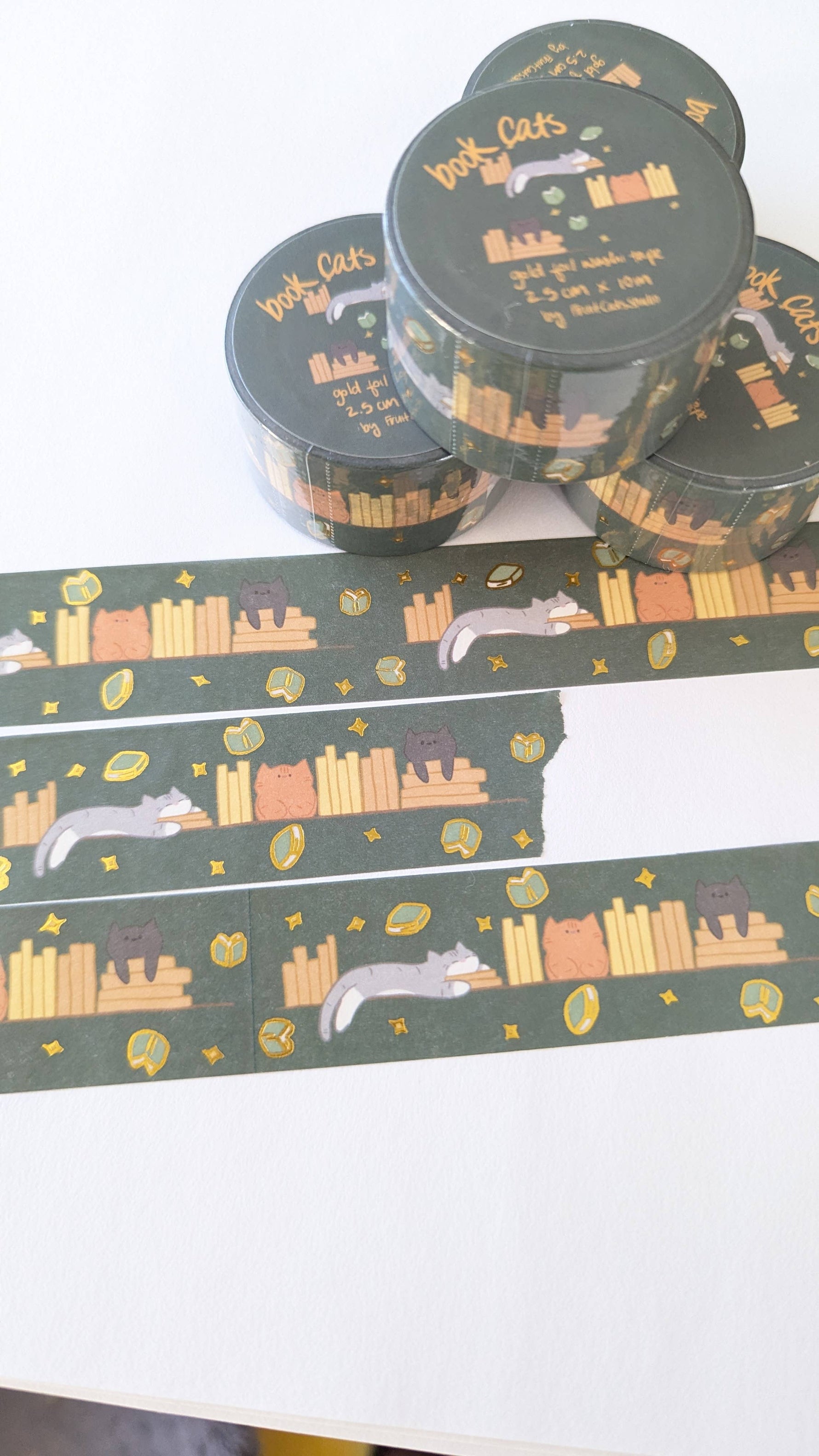 Book Cats Gold Foil Washi Tape