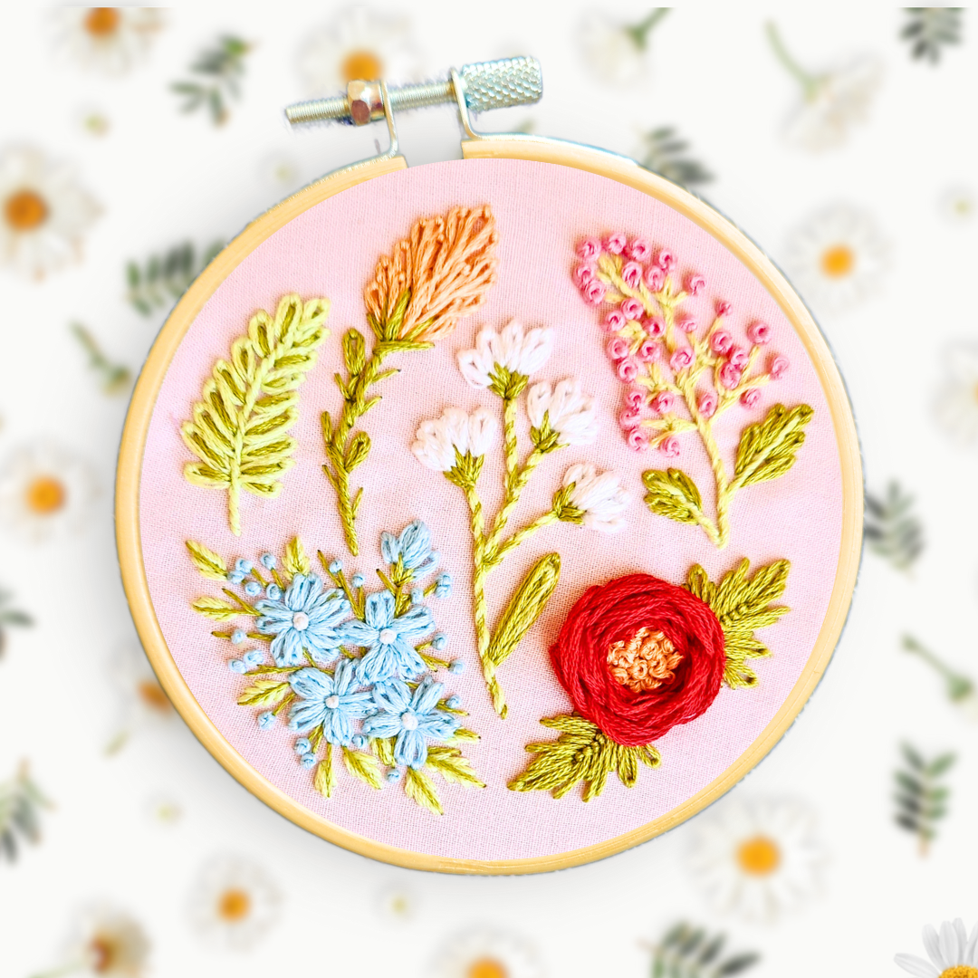Spring Wildflowers Step by Step Embroidery Kit for Beginners