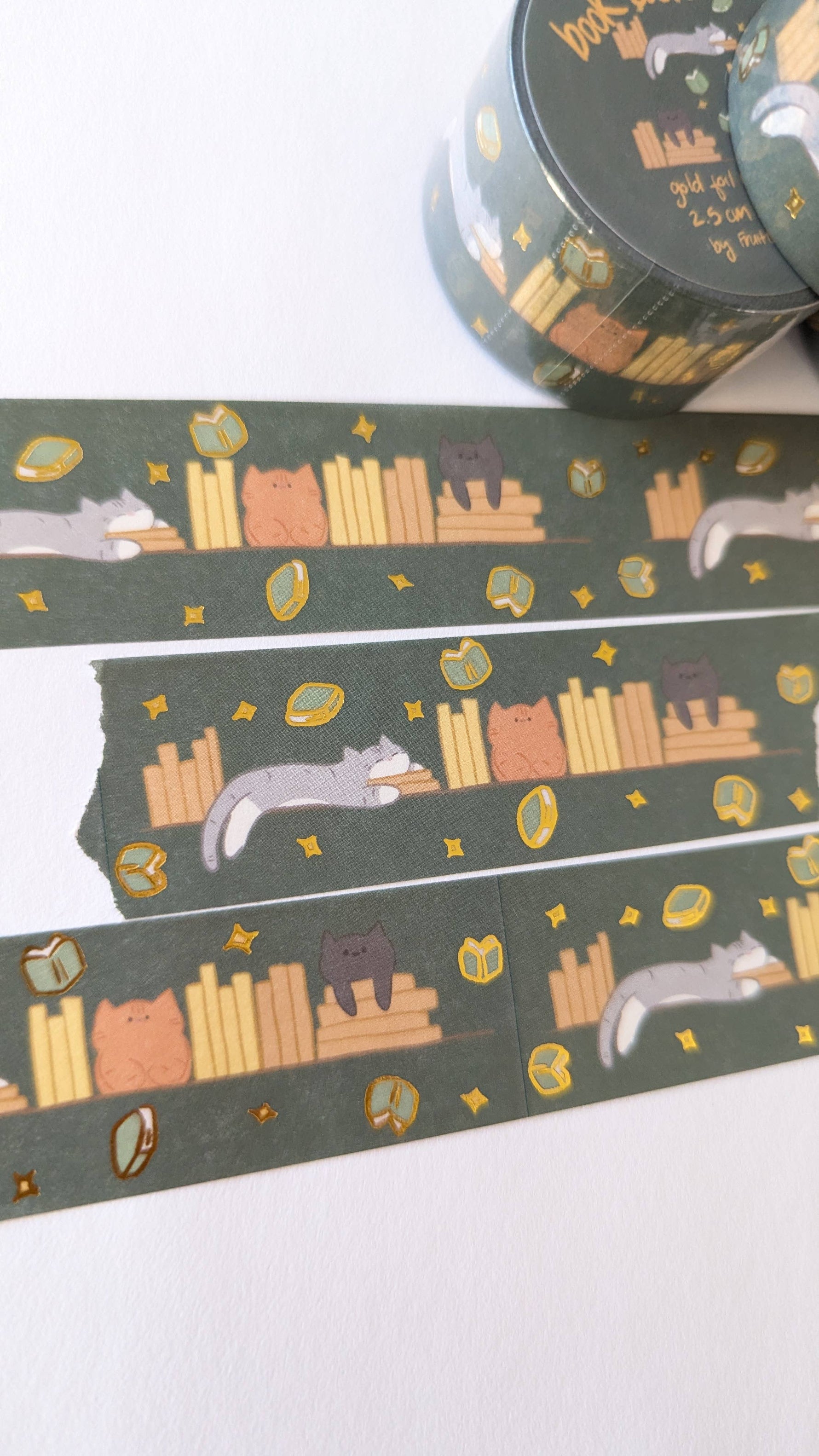 Book Cats Gold Foil Washi Tape
