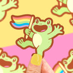 Frog with Rainbow Flag Pride vinyl sticker