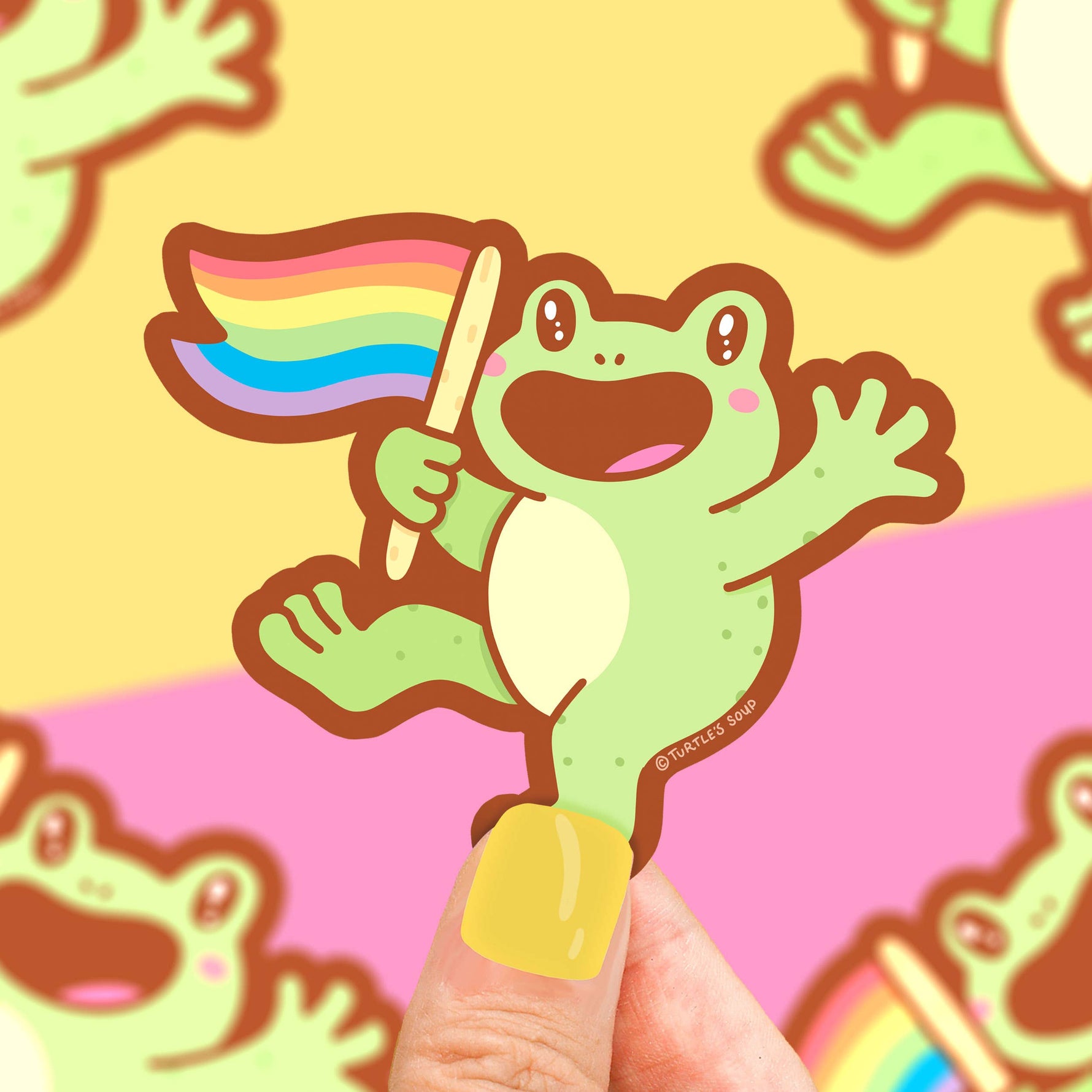 Frog with Rainbow Flag Pride vinyl sticker